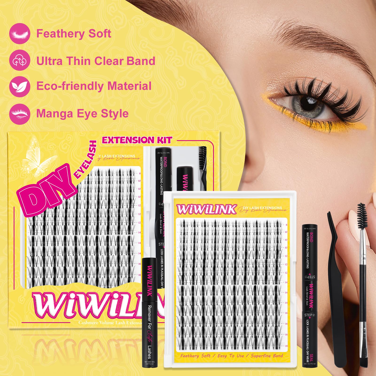 WiWiLINK natural-look clusters in tray demonstrate reusable design and easy removal