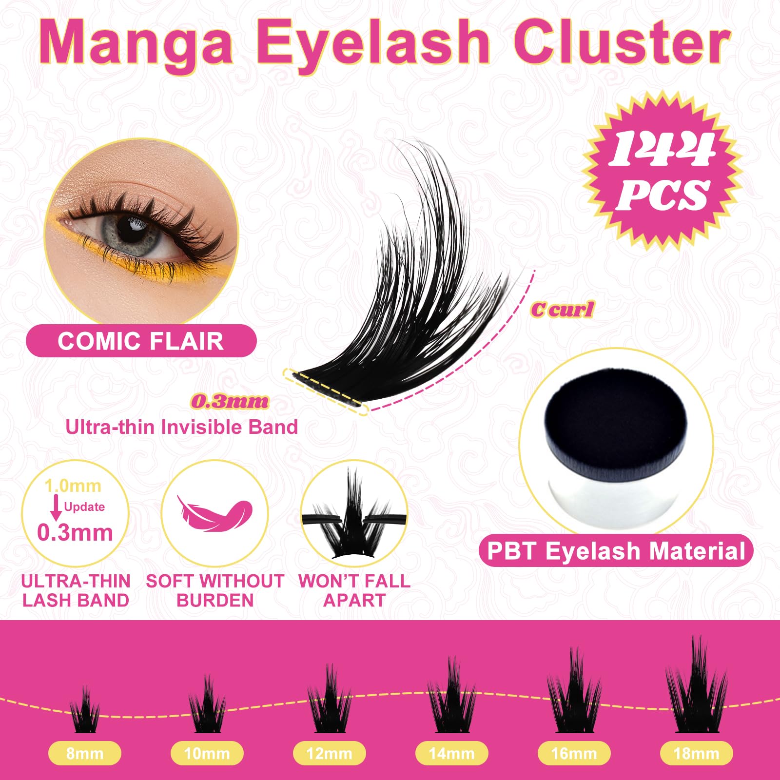 WiWiLINK manga lash clusters 0-3mm ultra-thin band for lightweight comfort and hold.