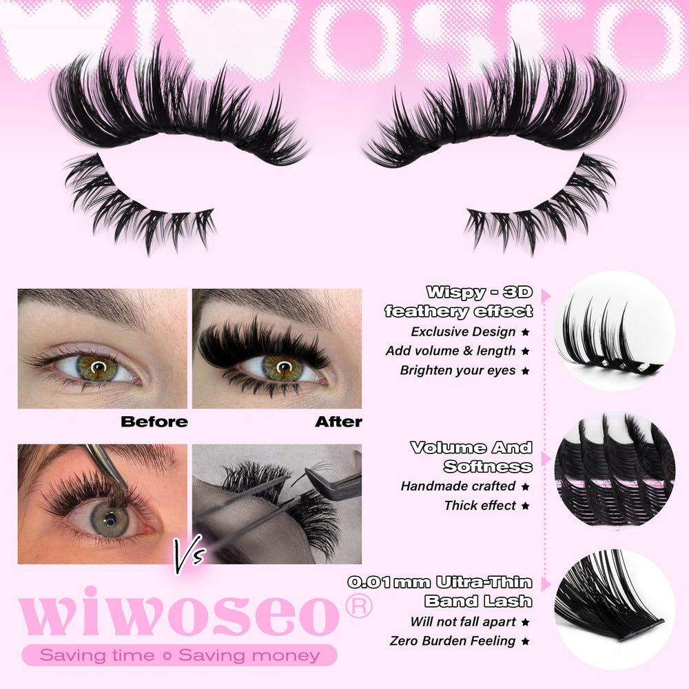wiwoseo bottom lash clusters application highlights natural lower-lash enhancement at home