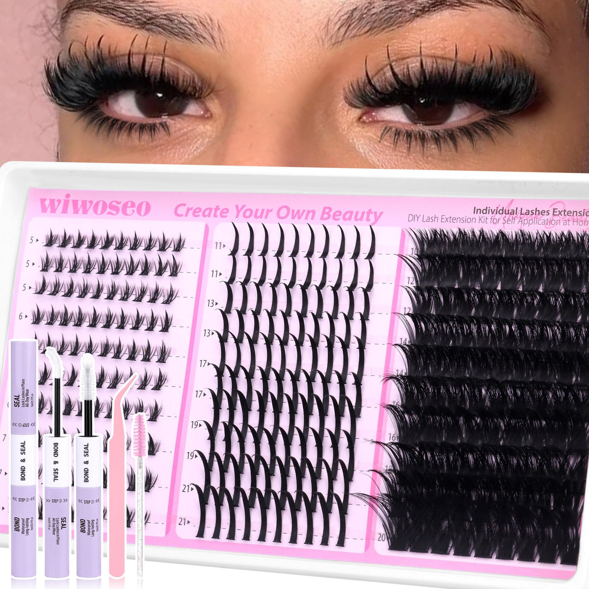 wiwoseo bottom-lash-clusters-kit-closeup shows an invisible band for natural all-day comfort