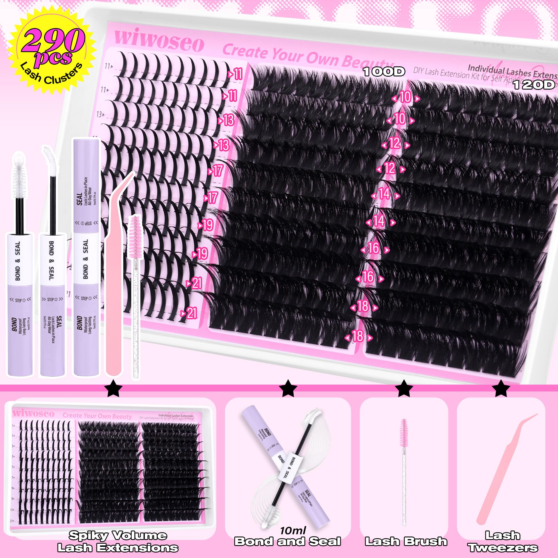 wiwoseo lash spikes clusters kit clear bond seal glue bottle