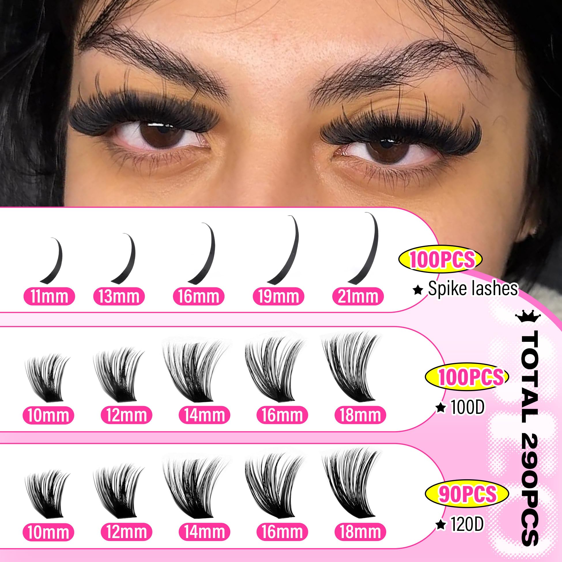 wiwoseo lash spikes clusters kit 100d-120d d-curly lashes closeup