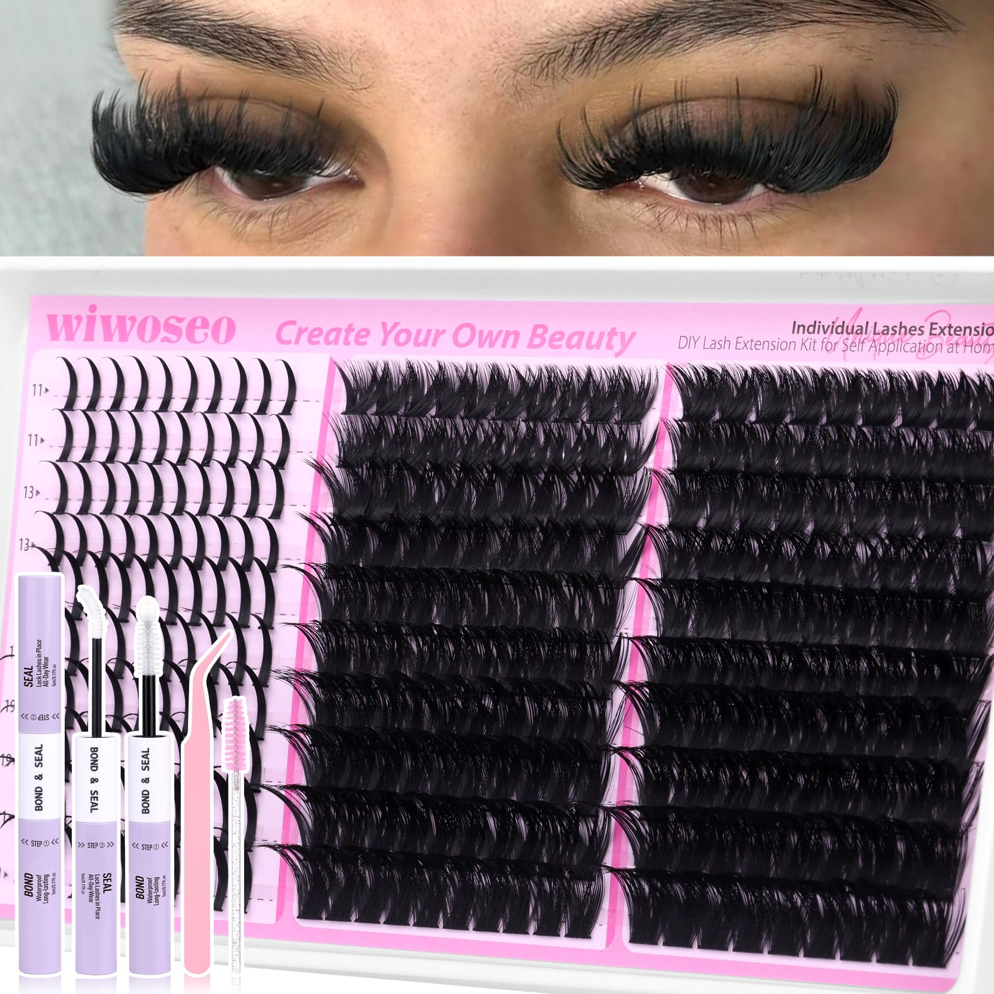 wiwoseo lash spikes clusters kit front view for salon-ready lashes