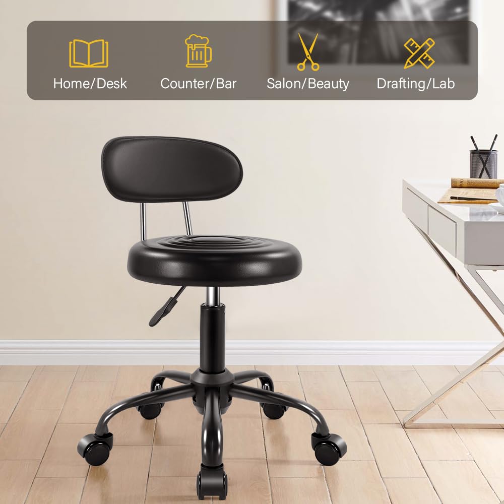 WKWKER rolling stool demonstrating 360 swivel for versatile task movement.