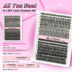 WLFRHD lash clusters kit D curl close-up showing natural lift