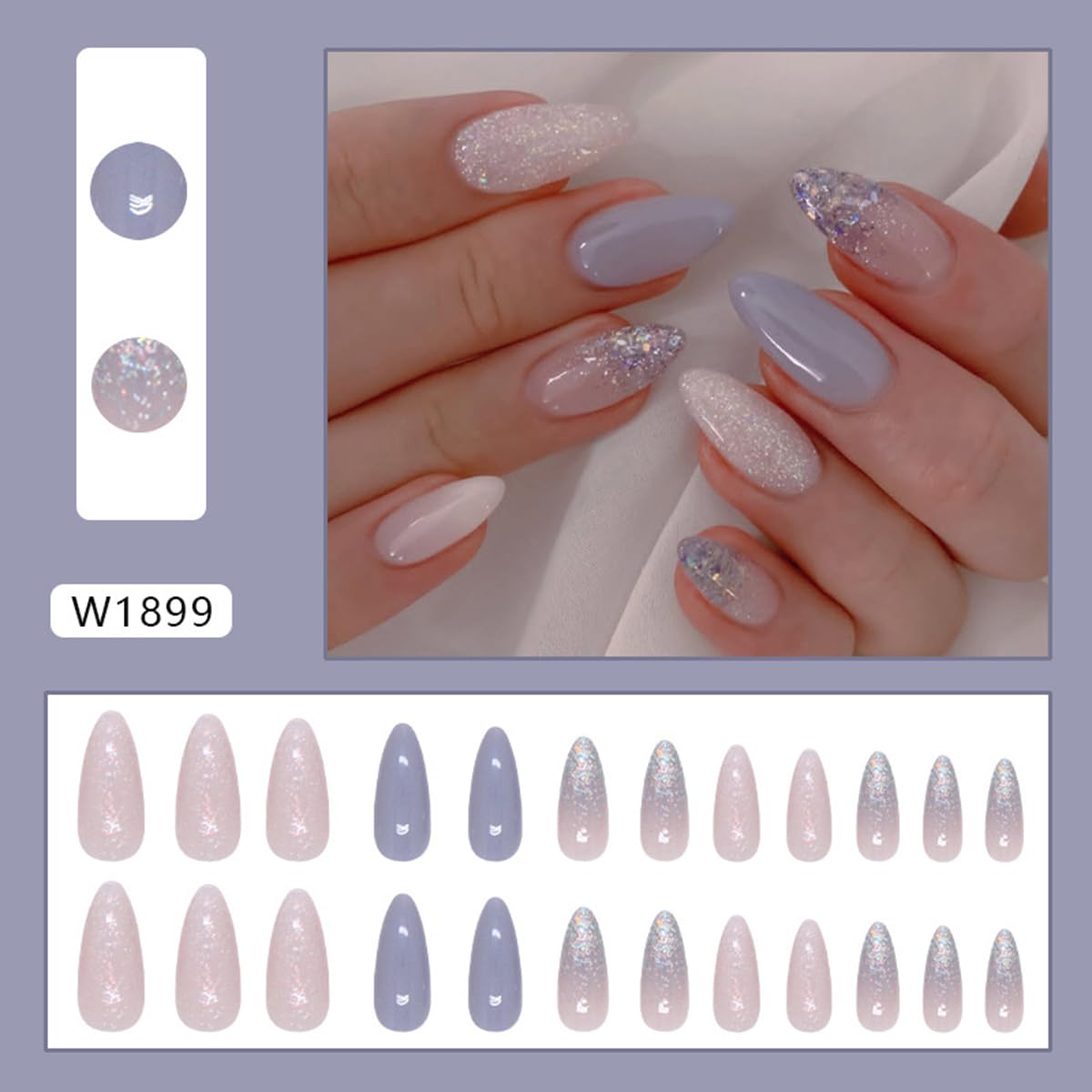 WLGDLH French sparkly full-cover nails for at-home elegance