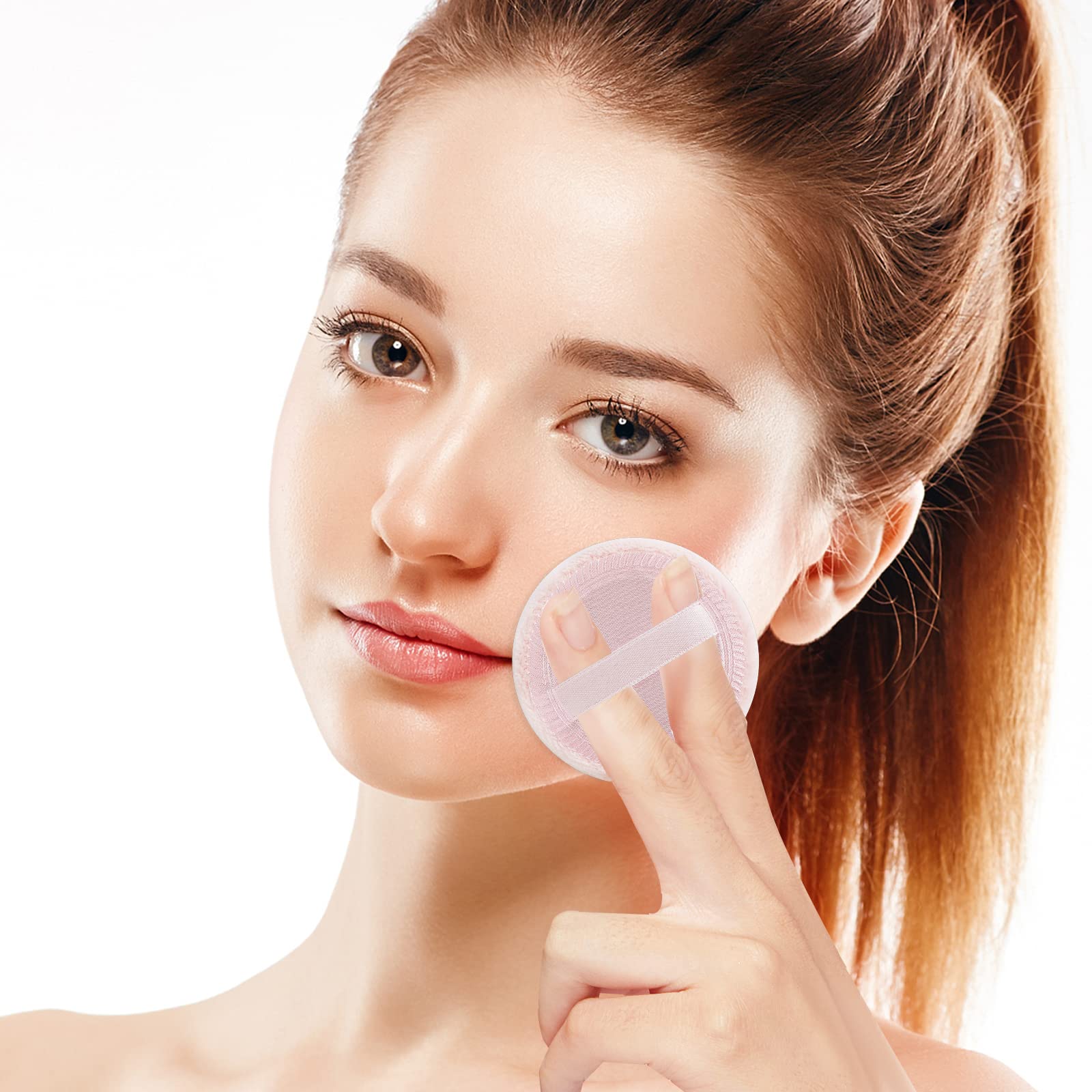 WLLHYF puff applying powder to face for even skin-tone look