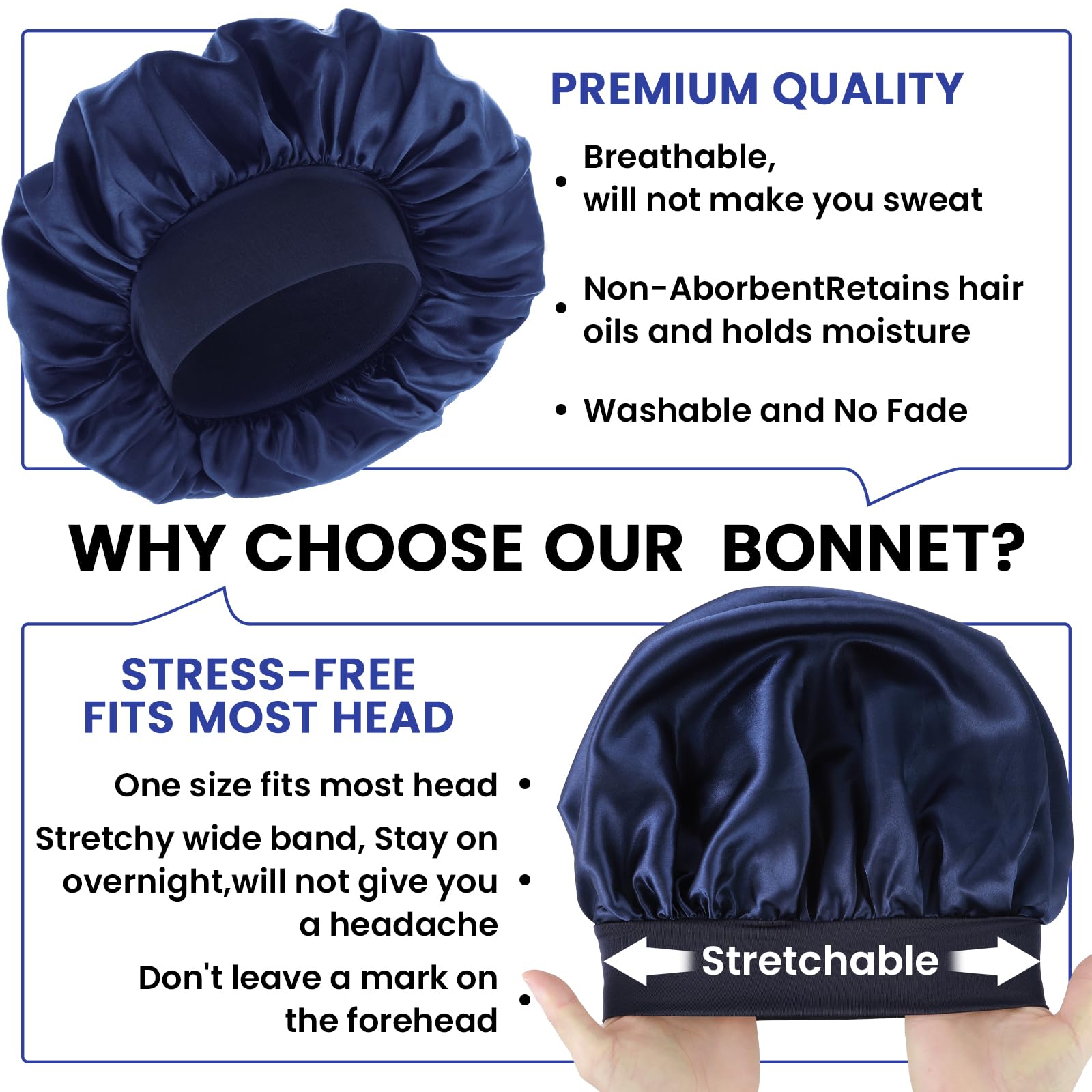 WLLHYF satin bonnet provides hair protection overnight by reducing friction.