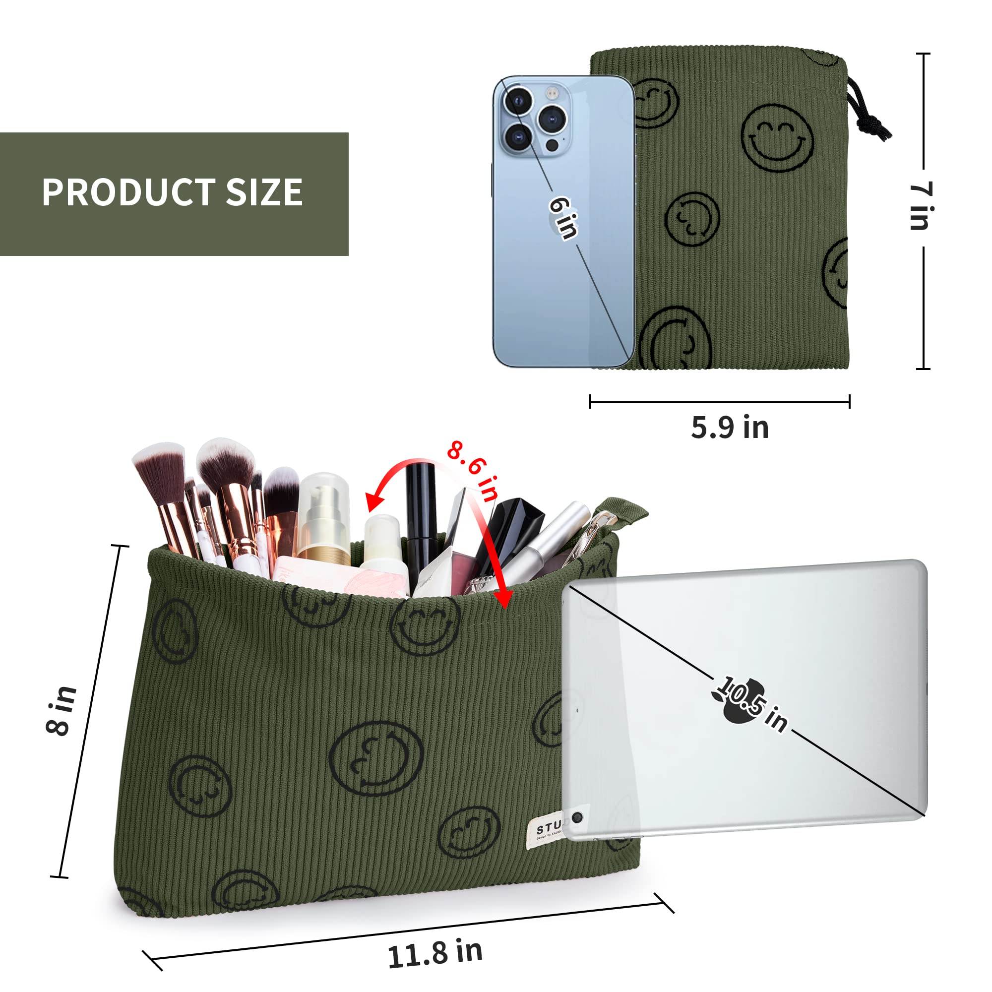 WLLWOO corduroy makeup bag with waterproof lining protects contents