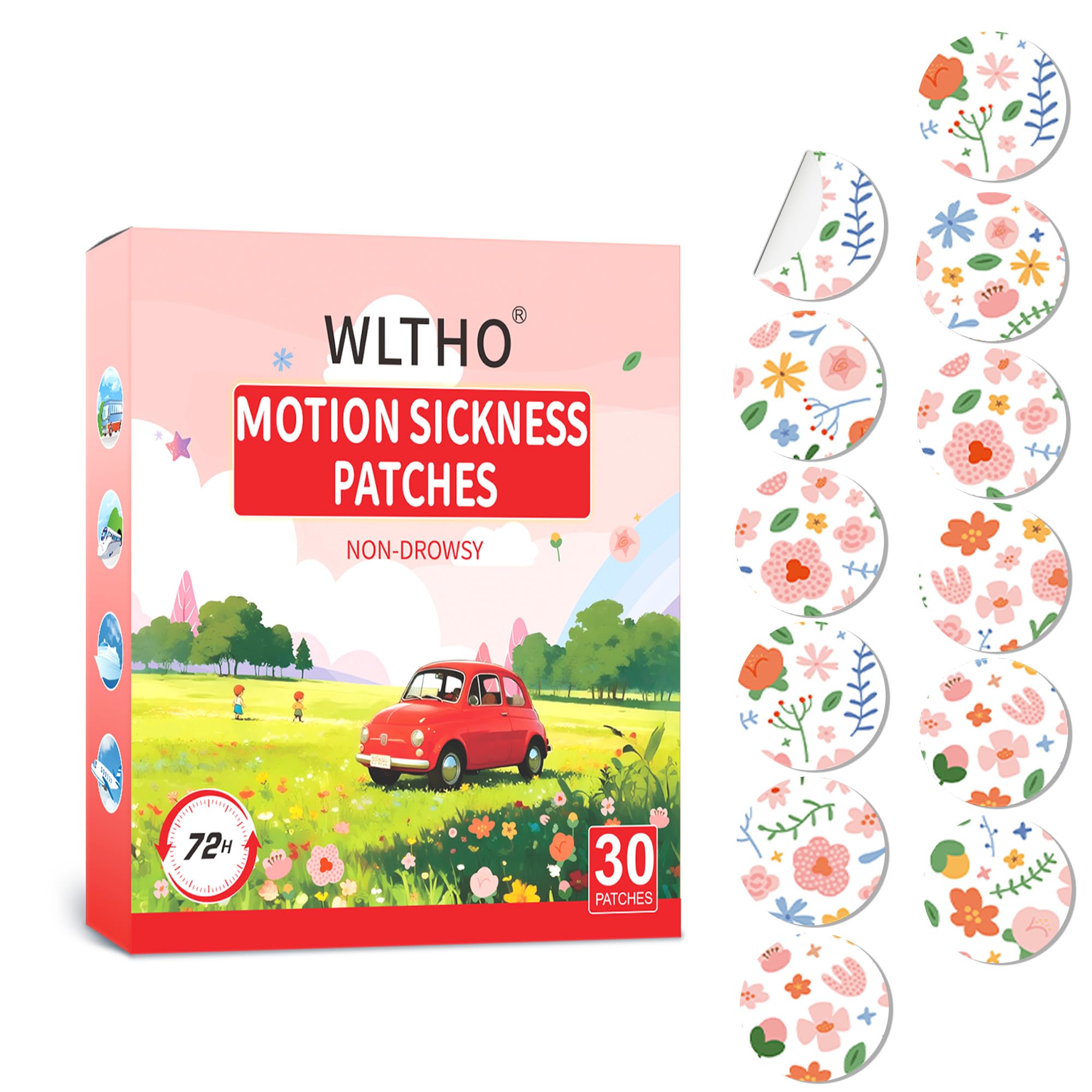 WLTHO Motion Patches behind-ear application for on-the-go motion relief during travel.