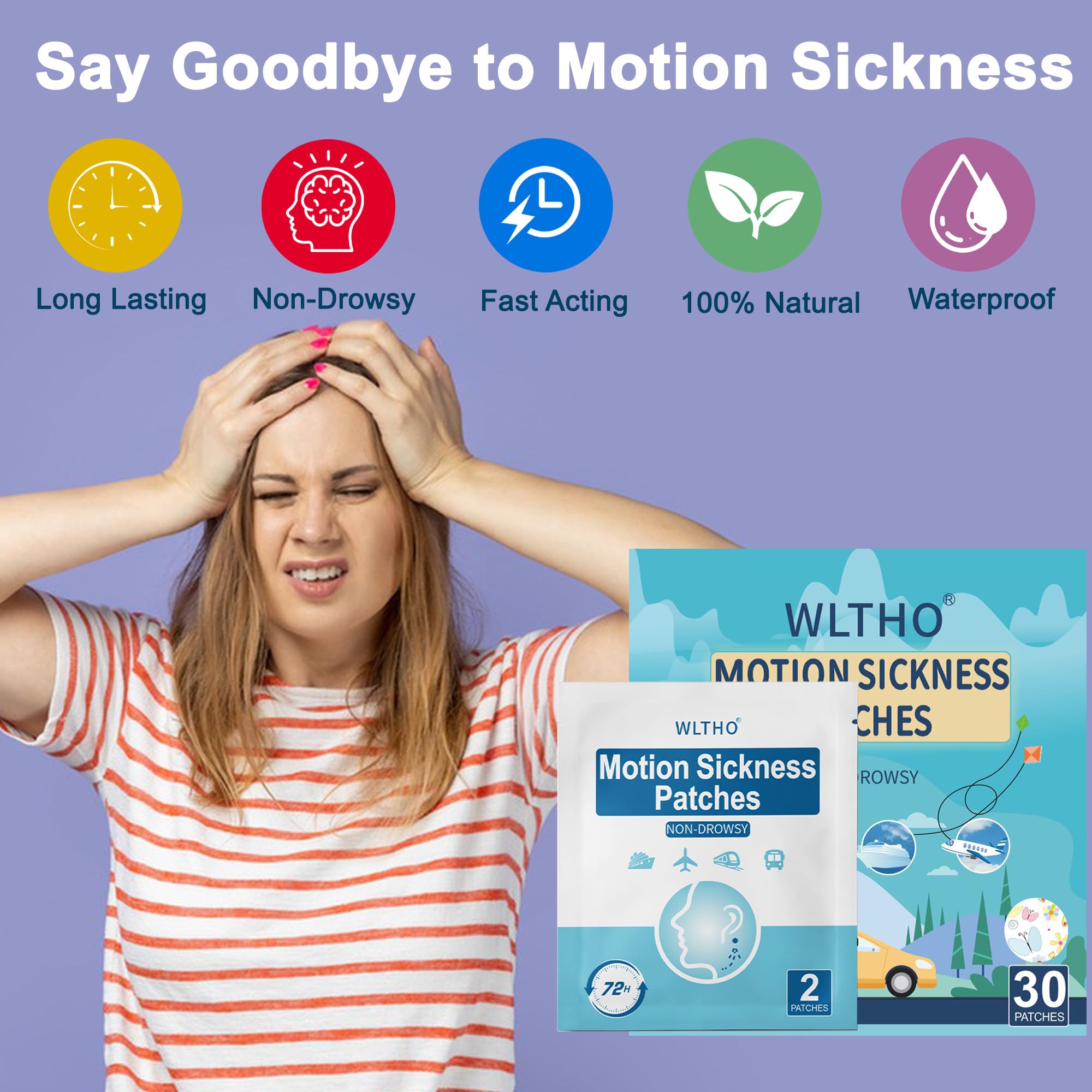 WLTHO navels patch applied for all-day motion comfort during road trips.
