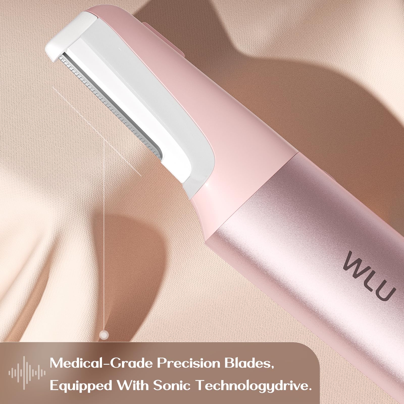 WLU Dermaplane Razor pink packaging emphasizing travel-friendly skincare.