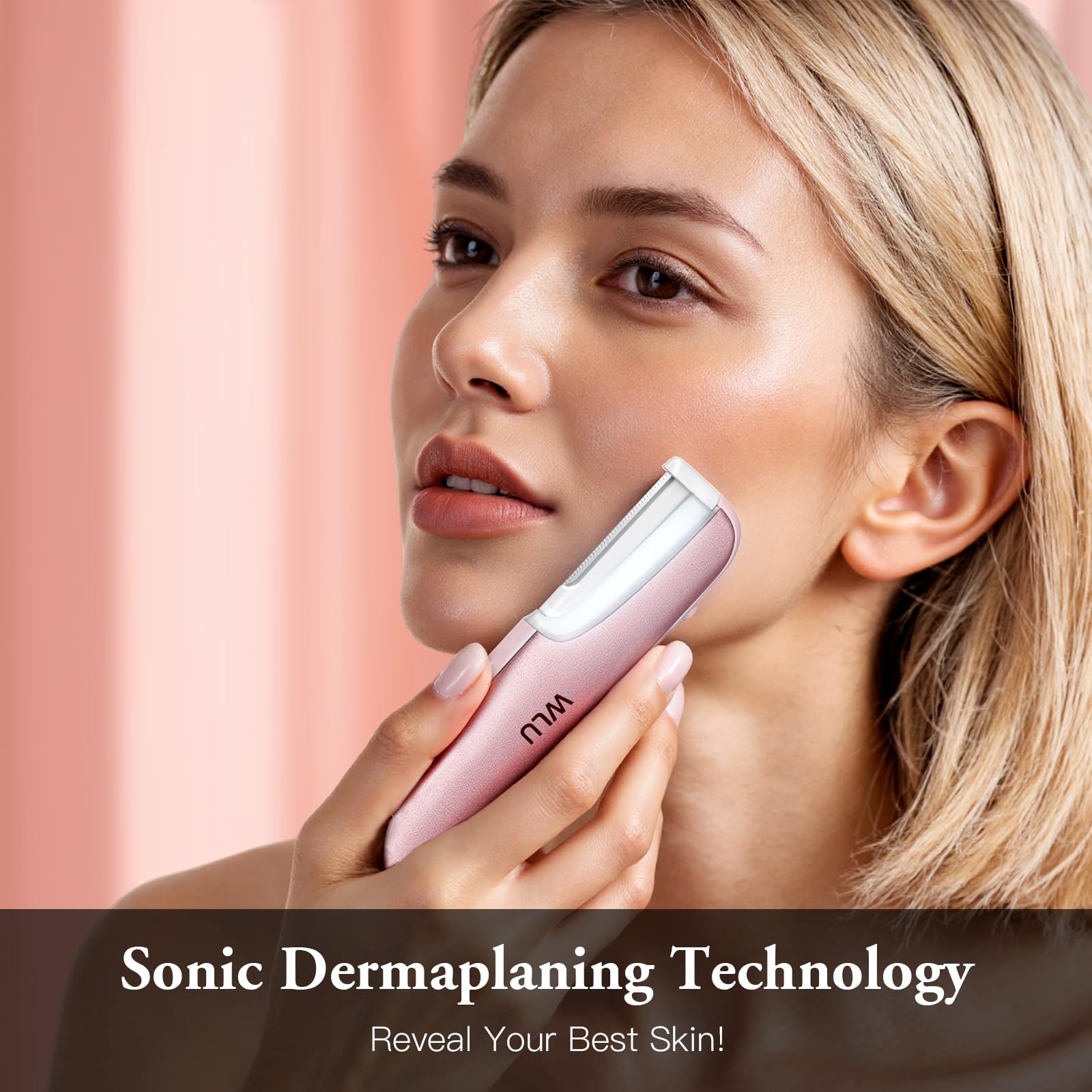 WLU Dermaplaning Tool pink 3-speeds dial for customized comfort and precision.