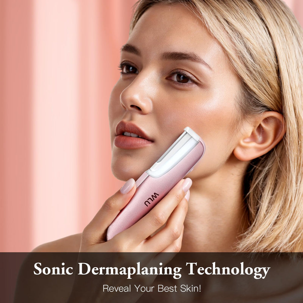 WLU Dermaplaning Tool pink 3-speeds dial for customized comfort and precision.