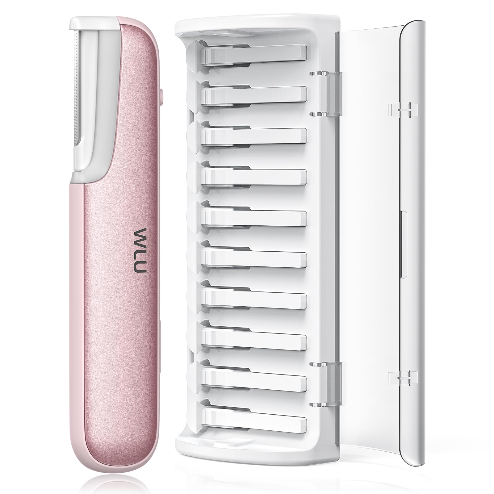 WLU Dermaplaning Tool pink front view for gentle at-home exfoliation and peach fuzz removal.