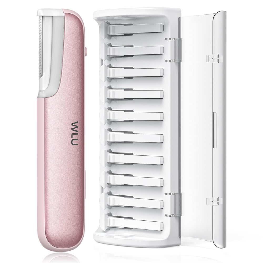 WLU Dermaplaning Tool pink front view for gentle at-home exfoliation and peach fuzz removal.