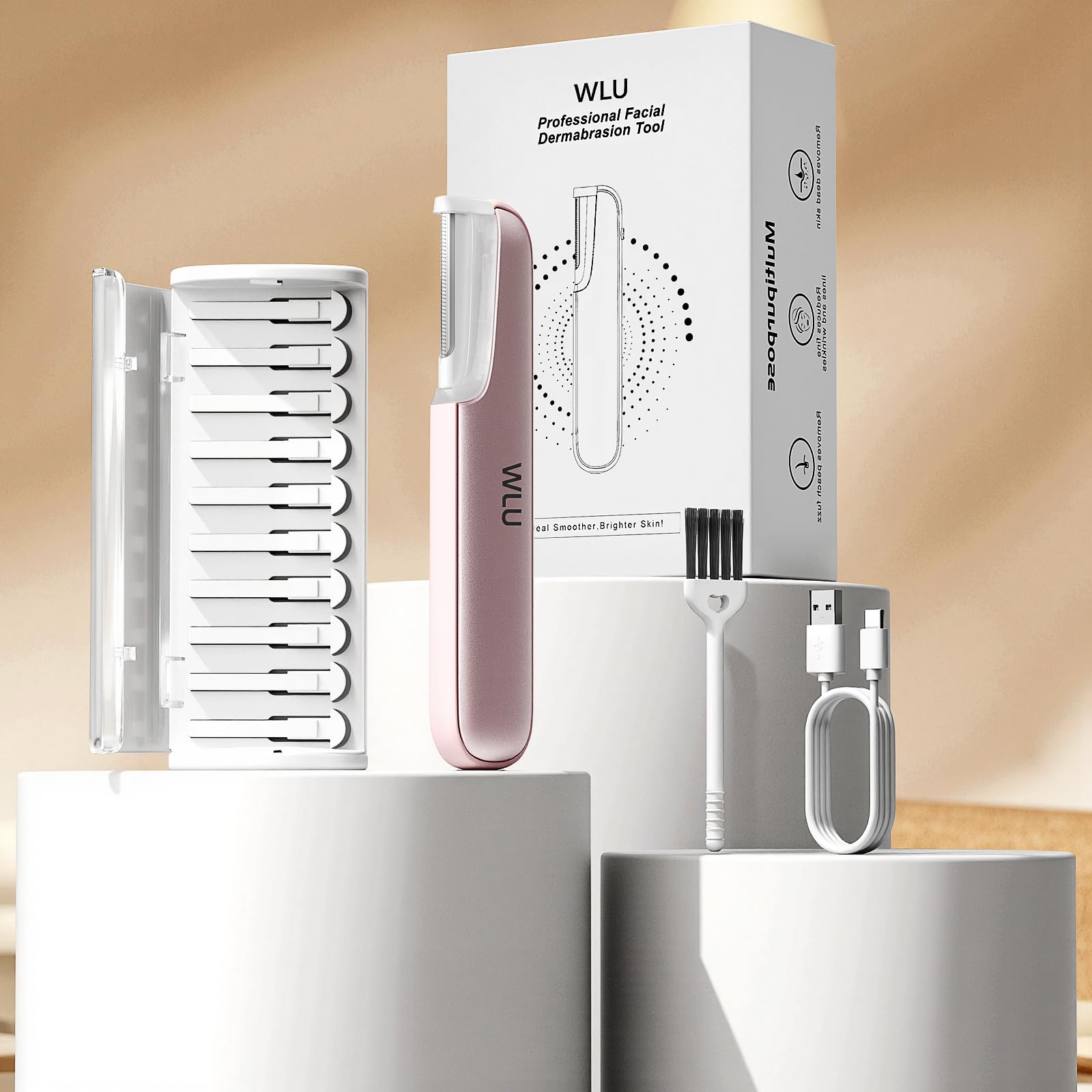 WLU Dermaplaning Tool pink travel case ready for on-the-go skincare routines.