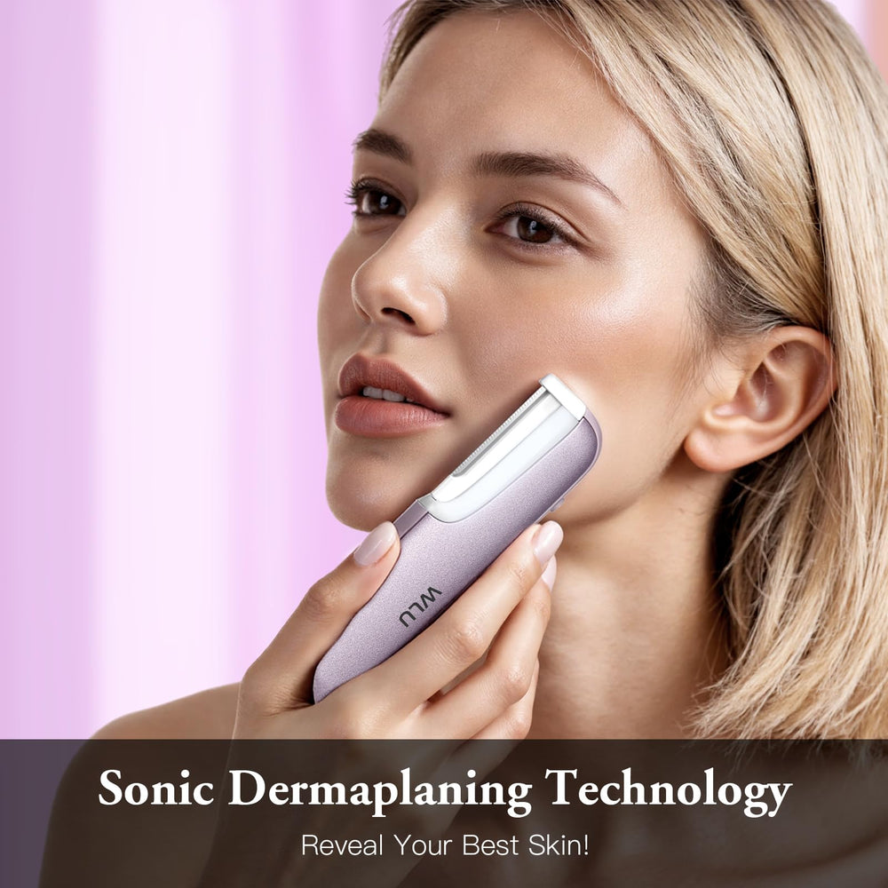 WLU Edge Technology Sonic Dermaplaning Razor close up showing gentle exfoliation.
