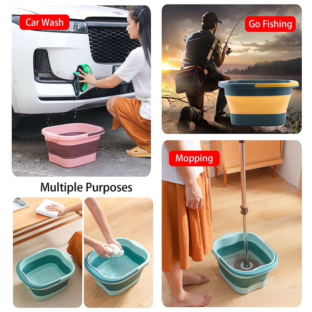 WMHYLYH collapsible bucket shown for multipurpose tasks beyond foot soaking.