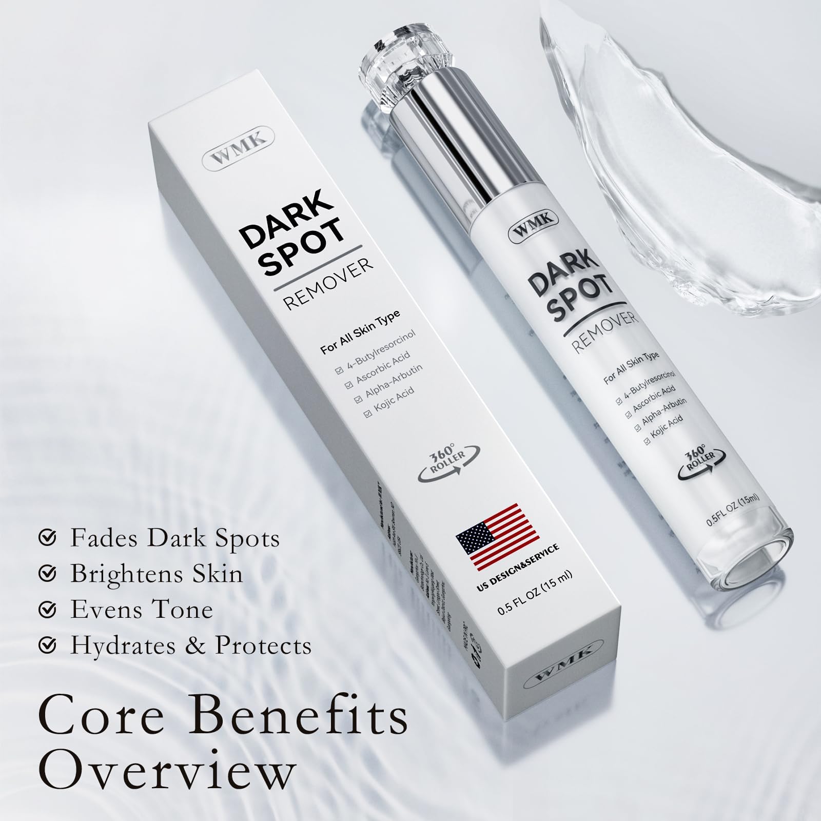 WMK Dark Spot Remover rollerball in action for precise application and reduced waste
