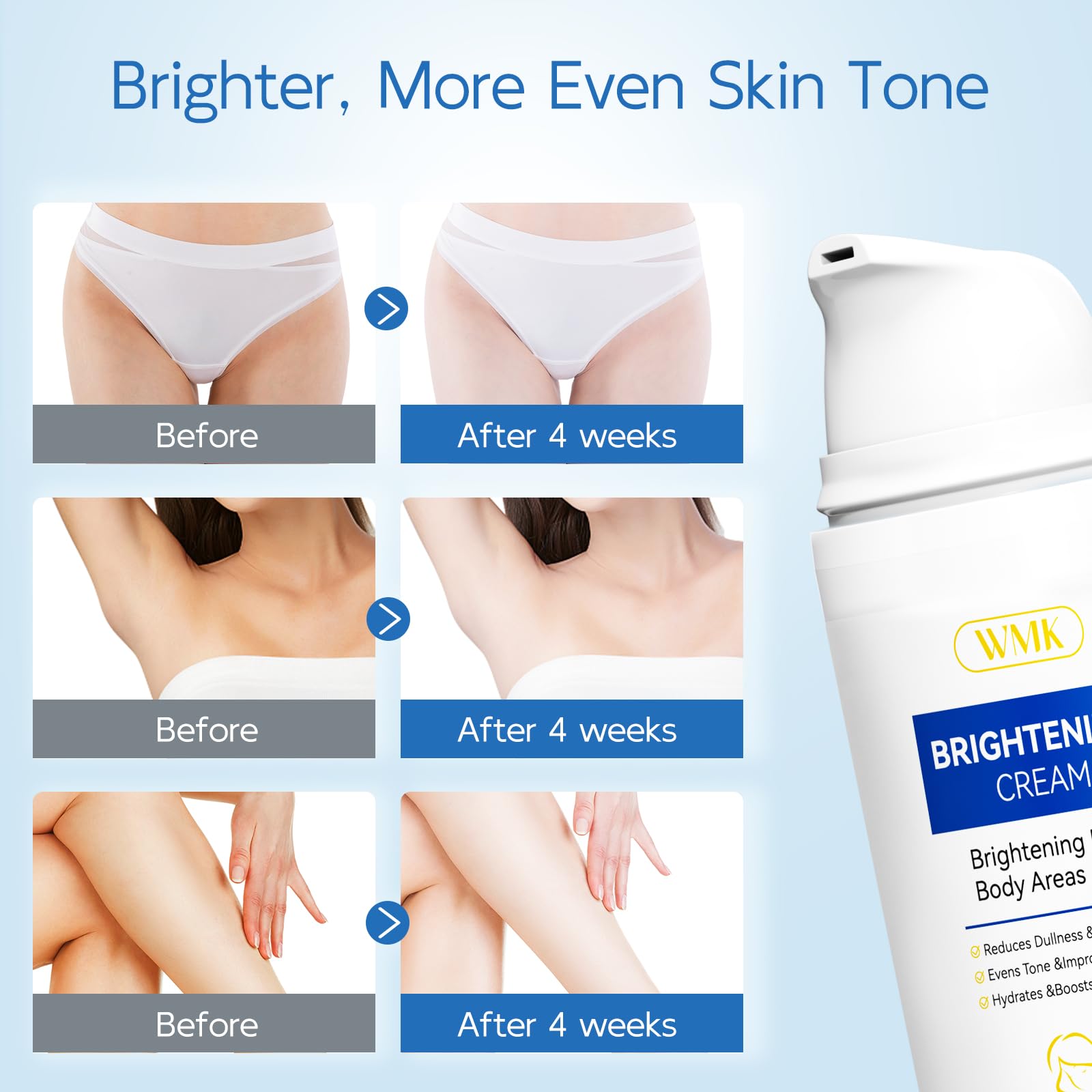 WMK Skin Brightening Cream elbows and knees with hydration for soft texture