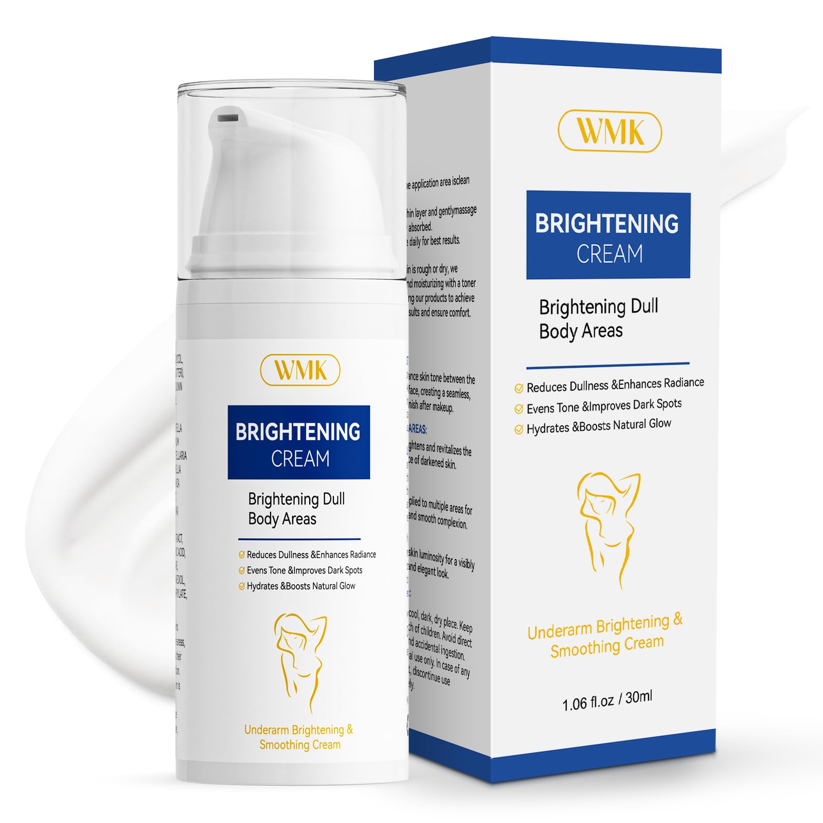 WMK Skin Brightening Cream for underarms showing smooth application and even skin tone