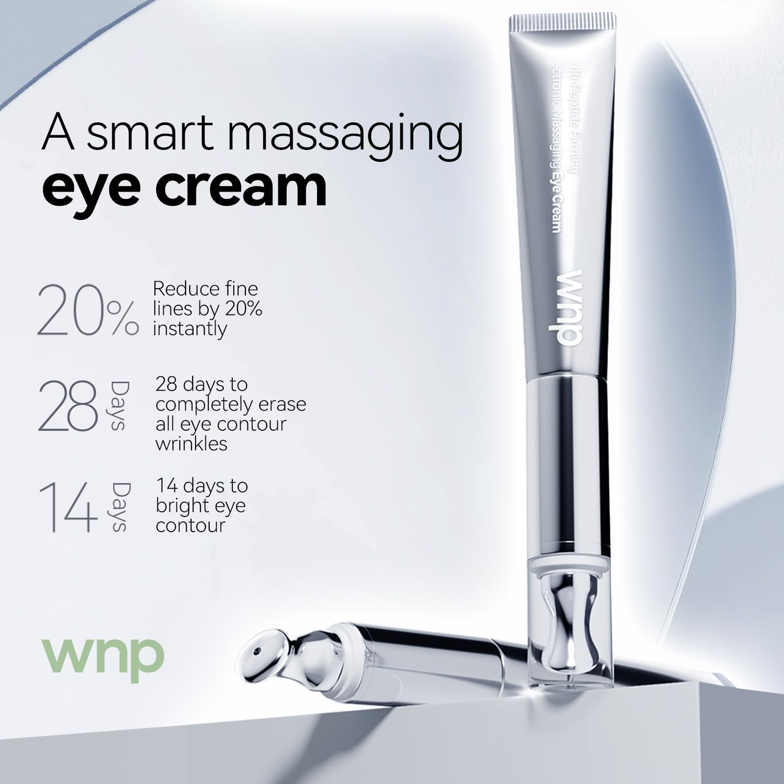 WNP Eye Cream peptide ingredients graphic emphasizes collagen-boosting and elasticity support.