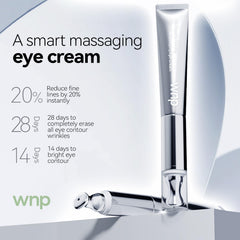 WNP Eye Cream peptide ingredients graphic emphasizes collagen-boosting and elasticity support.