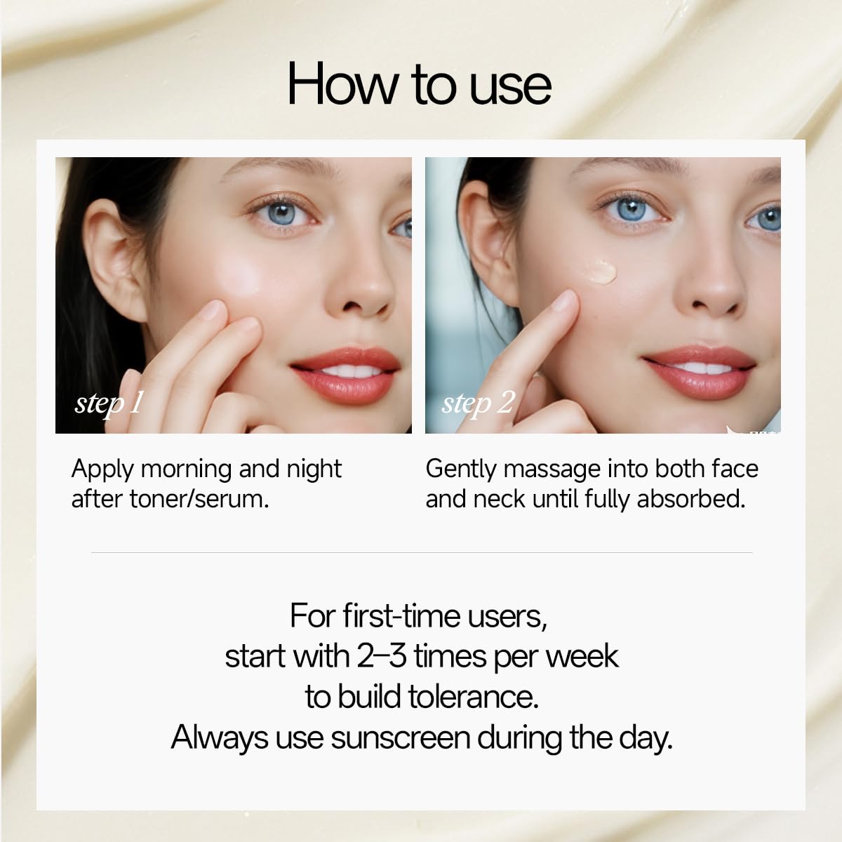 Swatch of WNP Gentle Retinol Cream demonstrating quick absorption