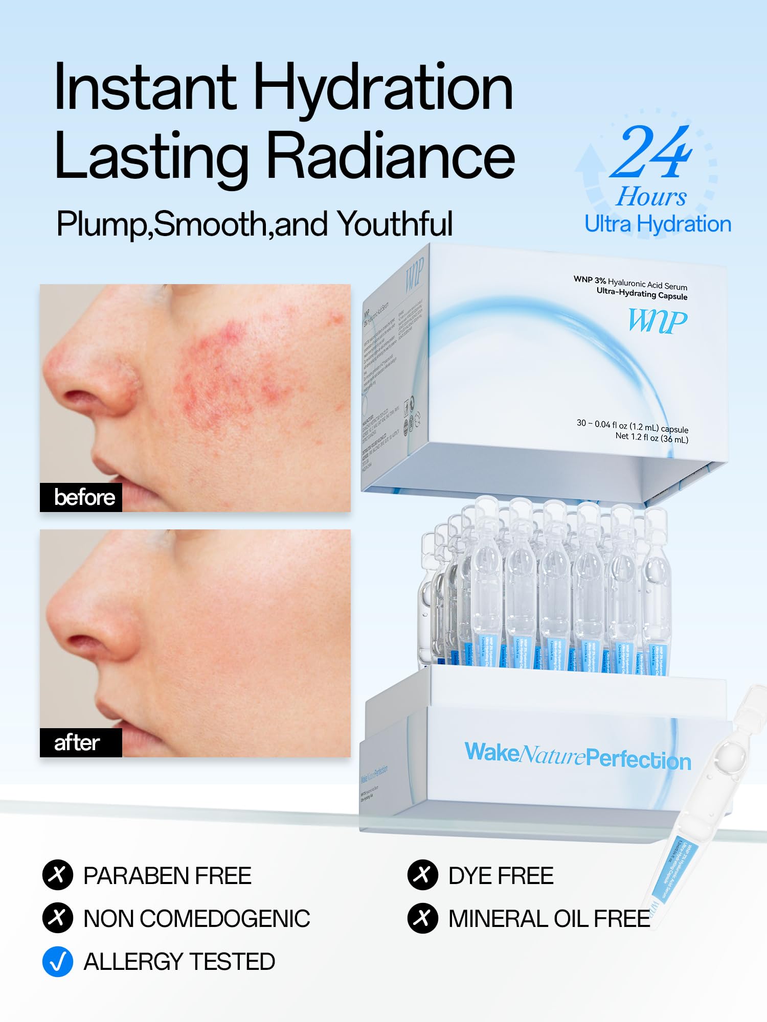 WNP Hyaluronic Acid Serum gentle formula for sensitive skin portrait.
