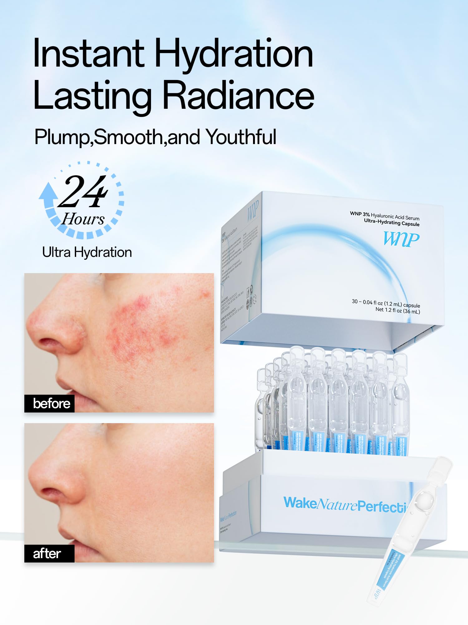 WNP Ultra Hydrating Serum serum drop dispenses smooth texture for quick absorption.