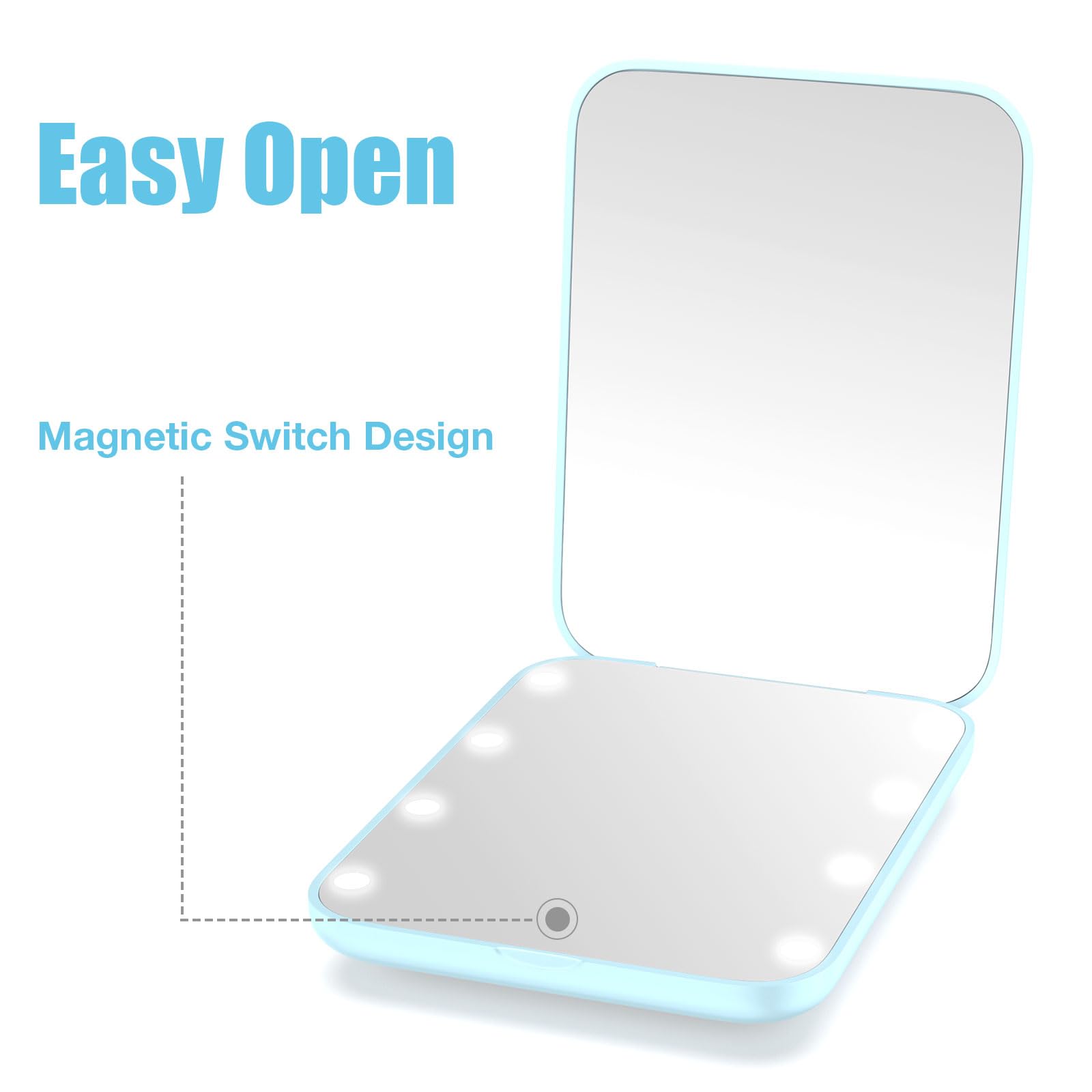 WOBSION blue compact mirror for purses offering everyday makeup on the go