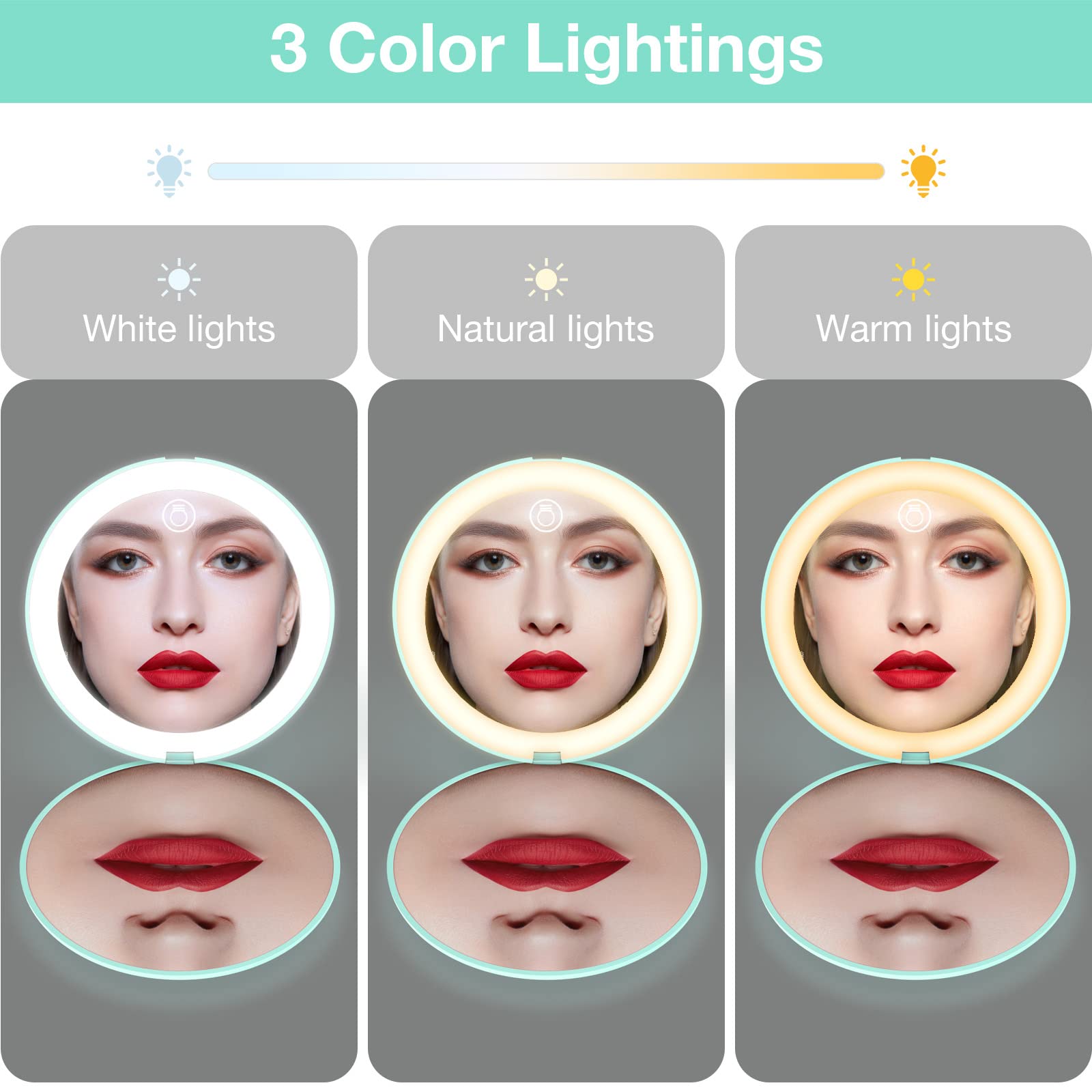 WOBSION magnetic switch vanity mirror enables easy open and automatic light off.