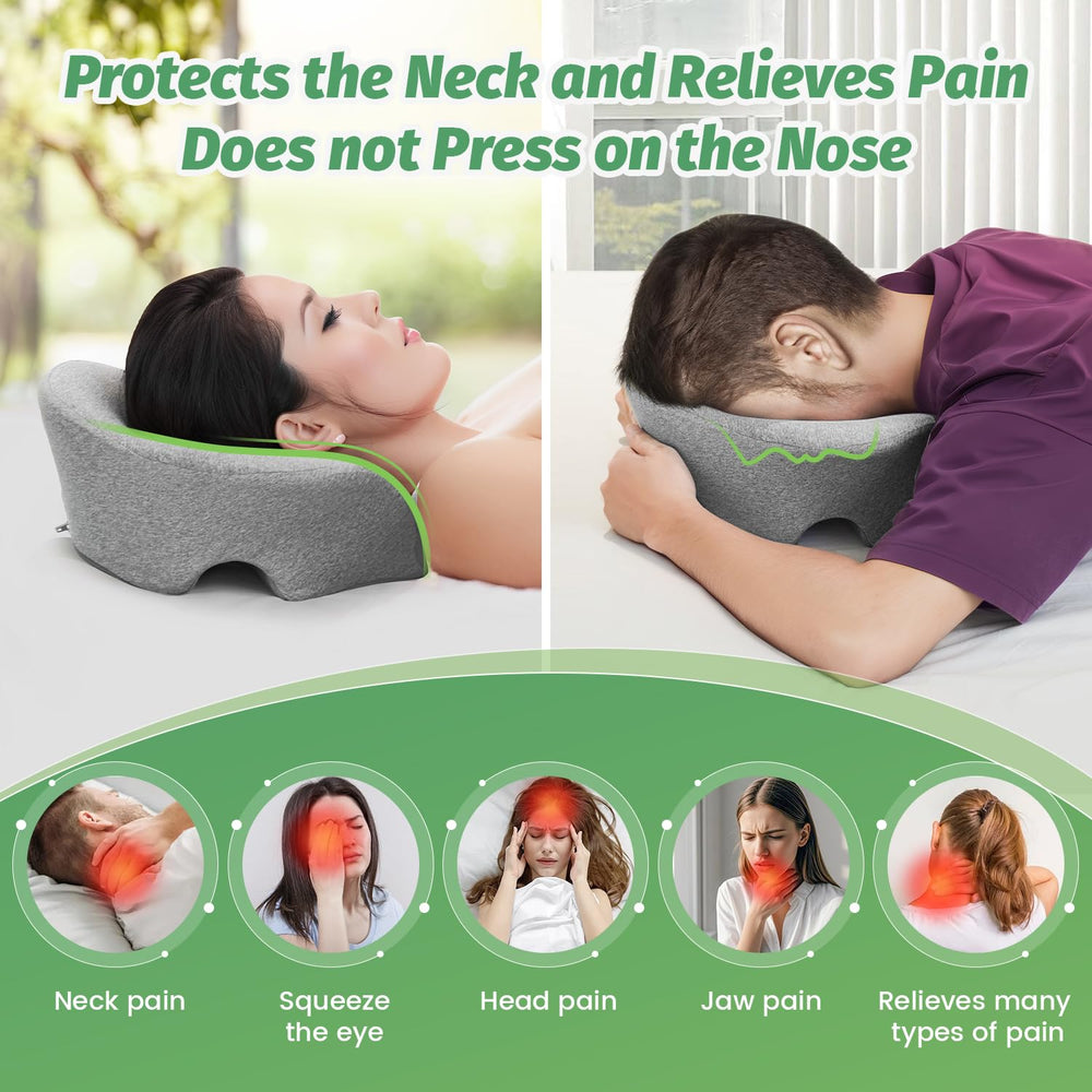 WOGAHEV face-down pillow memory foam close-up highlights contouring comfort
