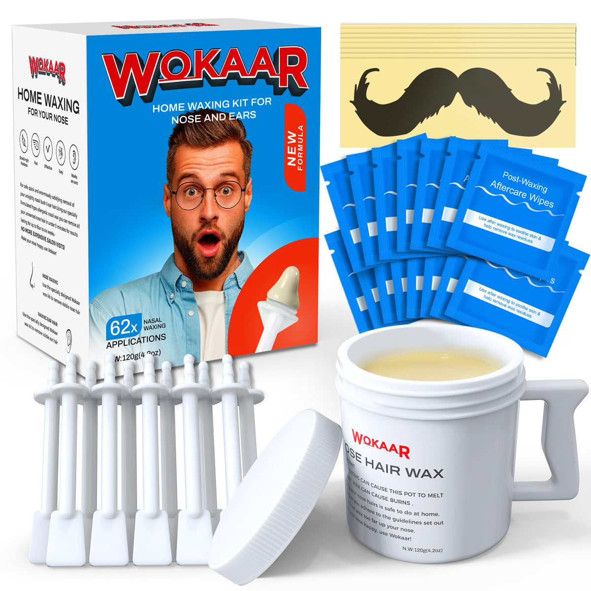 Wokaar nose wax kit wax jar close-up showing premium 120g formula for smooth results