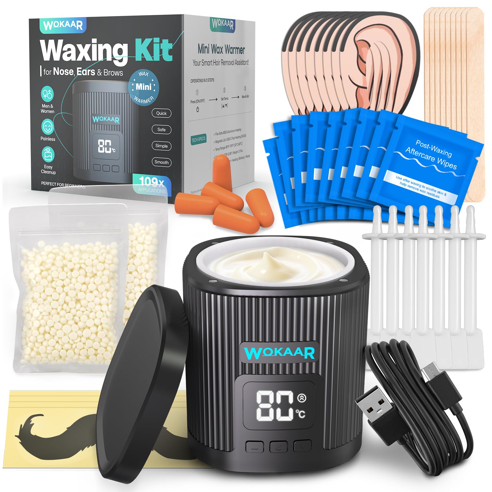 Wokaar wax-warmer USB-C heats quickly for at-home waxing.