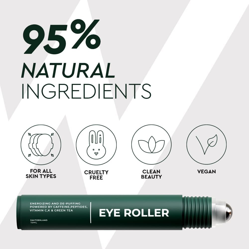 The Wolf Project Under Eye Roller vegan, cruelty-free badge signals ethical skincare.
