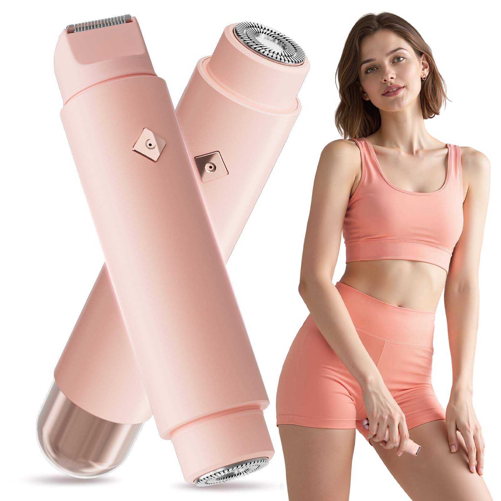 WOLLEA bikini trimmer dual-head in use for versatile full-body grooming.