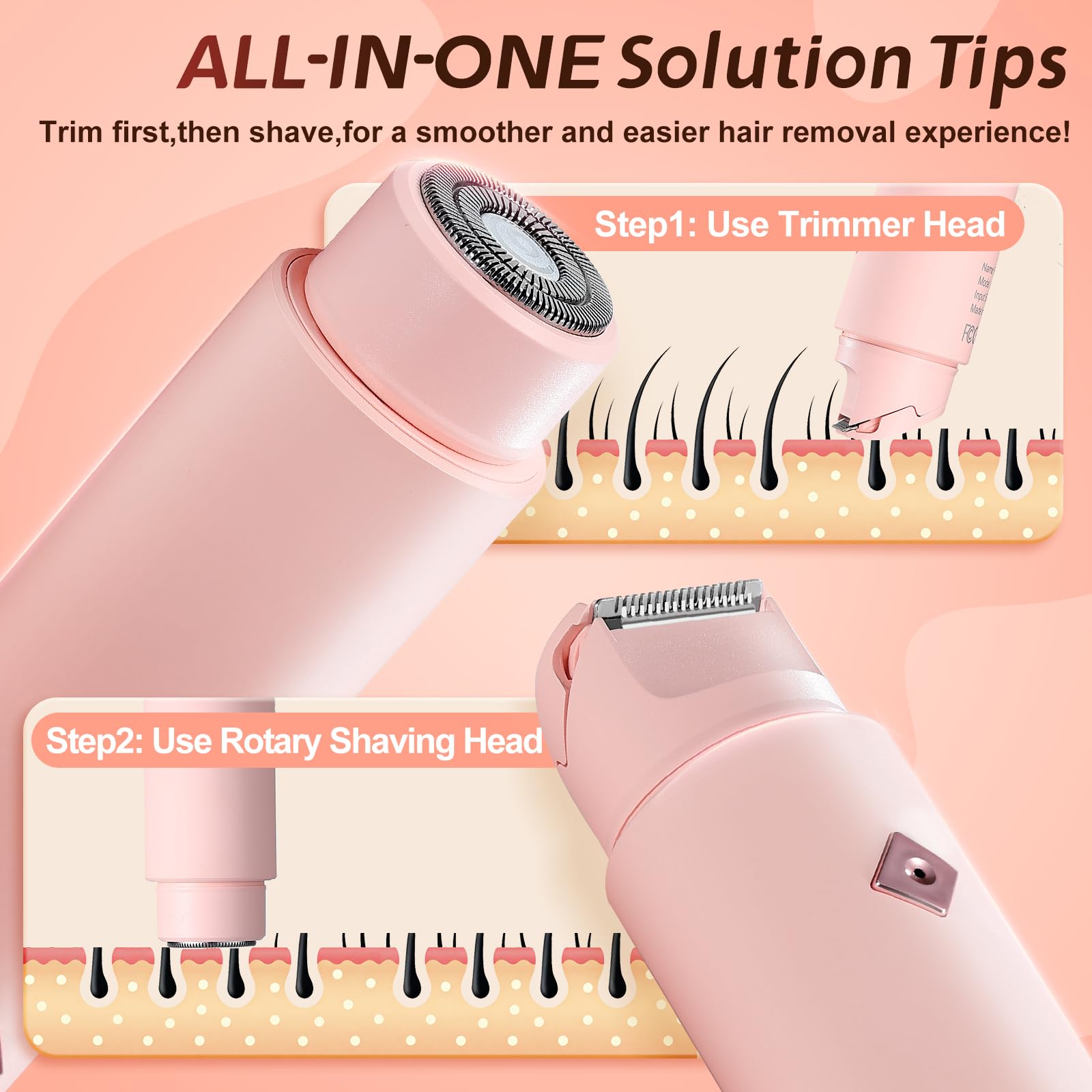 WOLLEA bikini trimmer wet and dry use for shower-safe grooming.