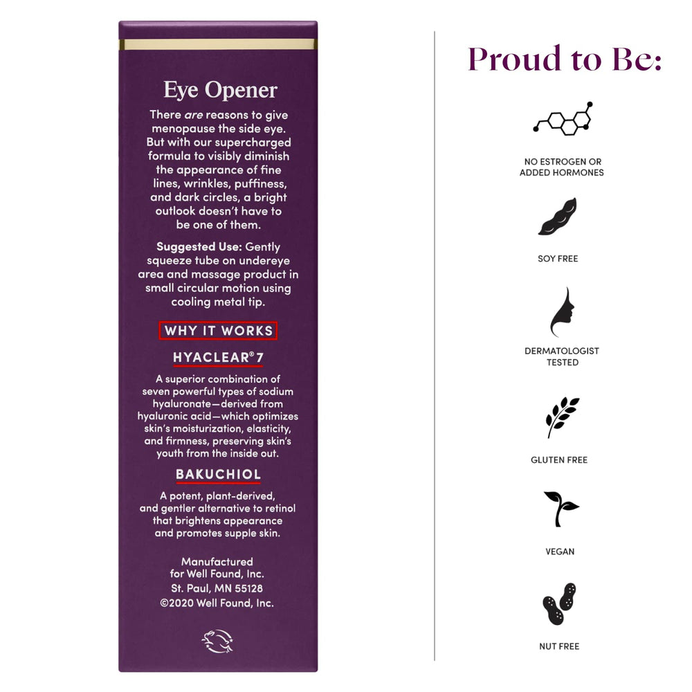 Womaness Eye Opener Bakuchiol blend brightens and firms without irritation.