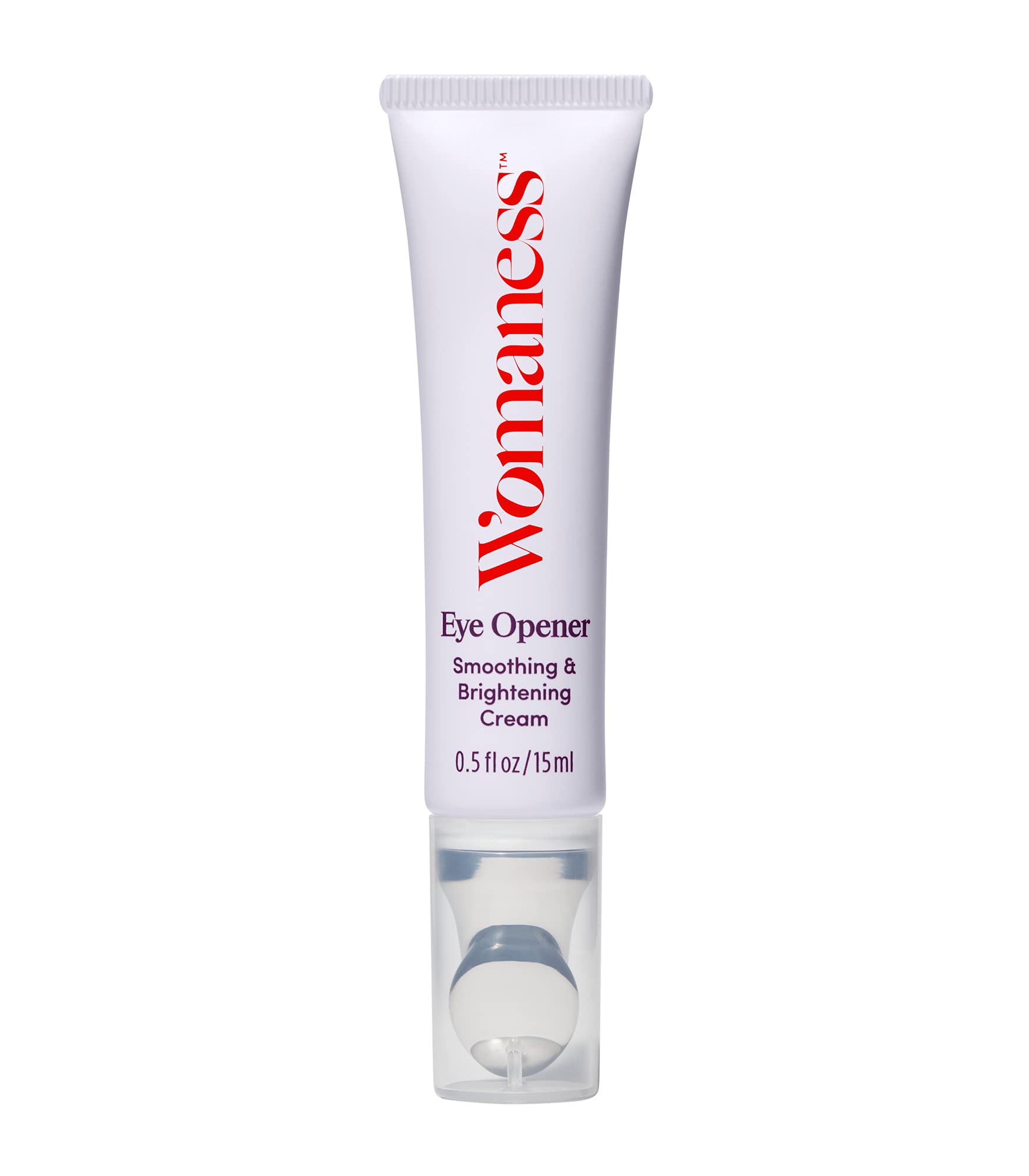 Womaness Eye Opener tube application delivering refreshing under-eye hydration for delicate skin.
