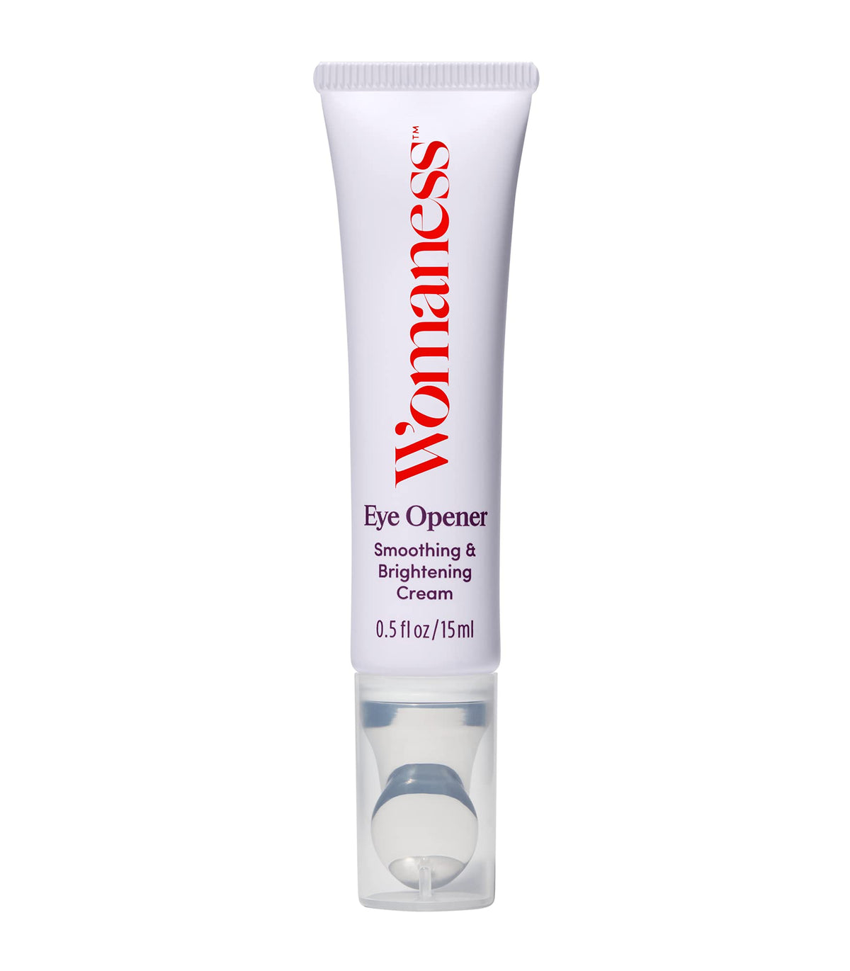 Womaness Eye Opener tube application delivering refreshing under-eye hydration for delicate skin.