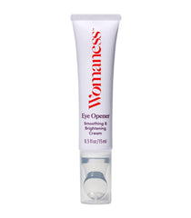Womaness Eye Opener tube application delivering refreshing under-eye hydration for delicate skin.