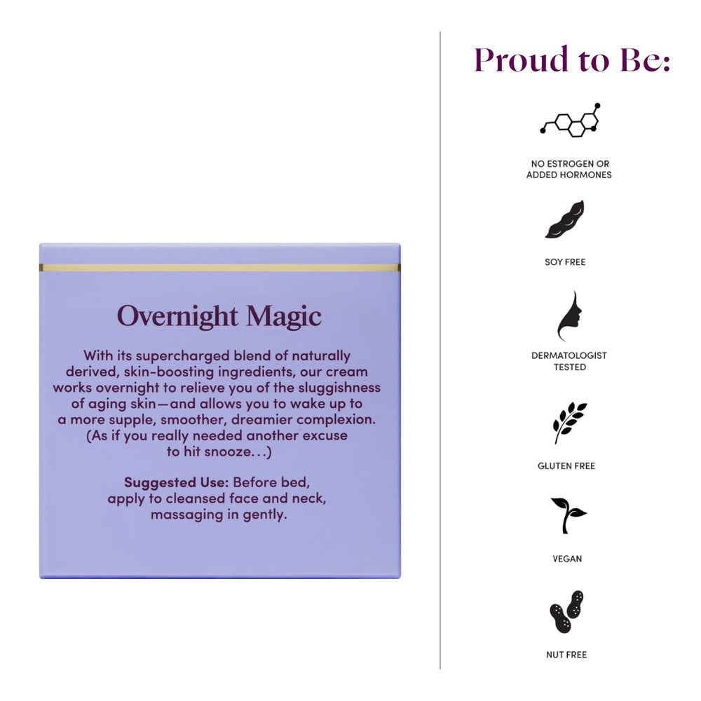 Womaness Overnight Magic night cream on a bedside table evokes morning radiance