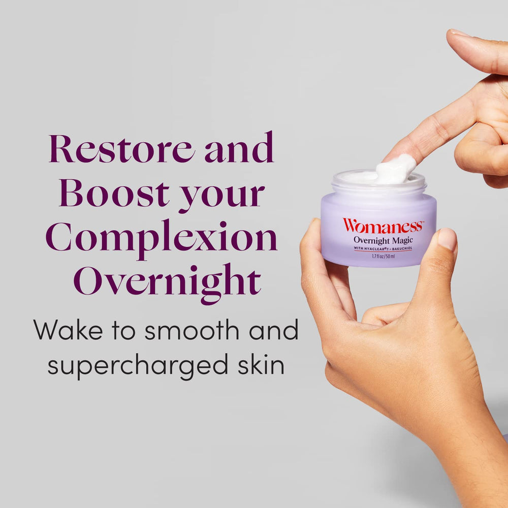 Womaness Overnight Magic jar swatch demonstrates quick absorption and balanced finish