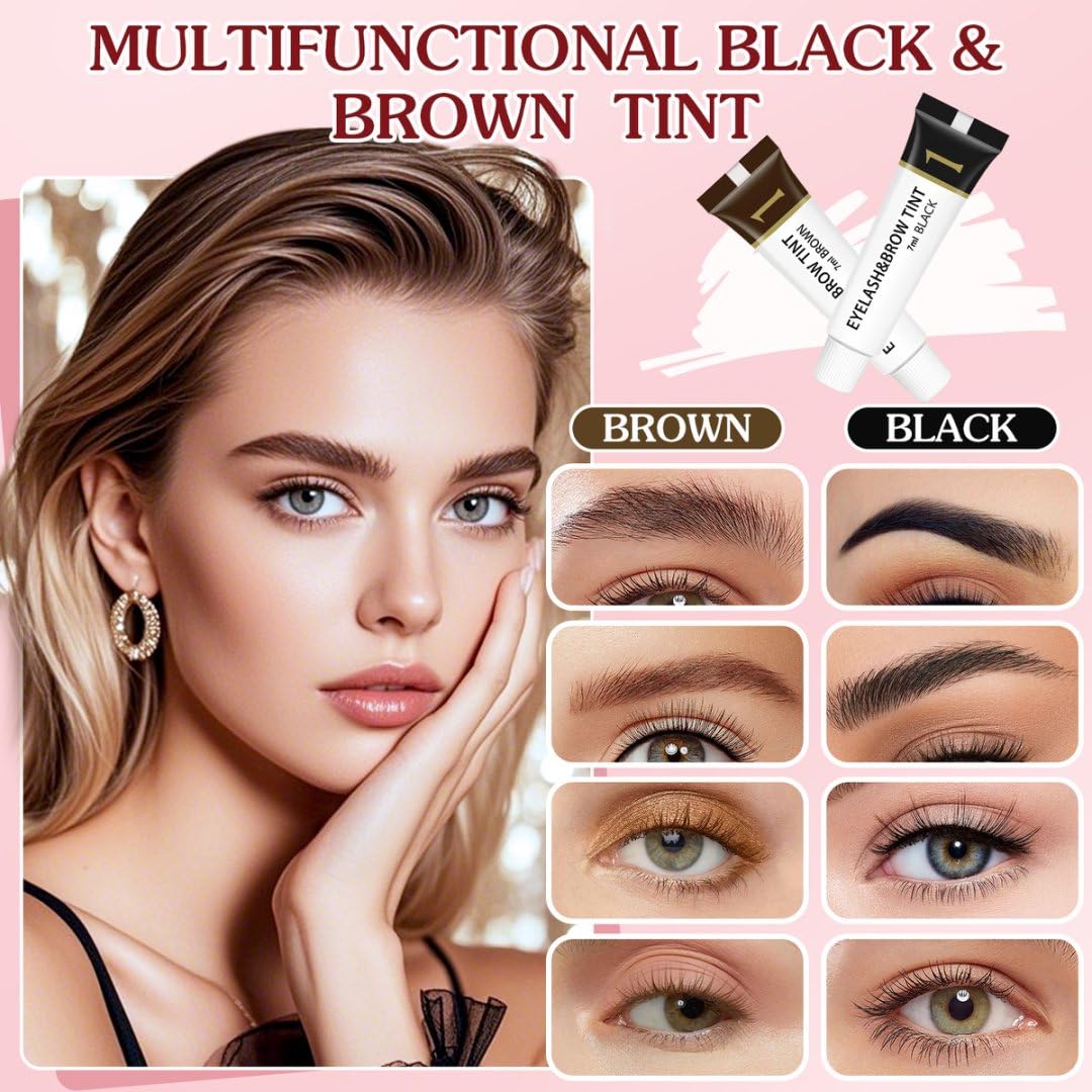 WOMEIKI eyelash and eyebrow color kit swatches demonstrate long-lasting tint up to six weeks.