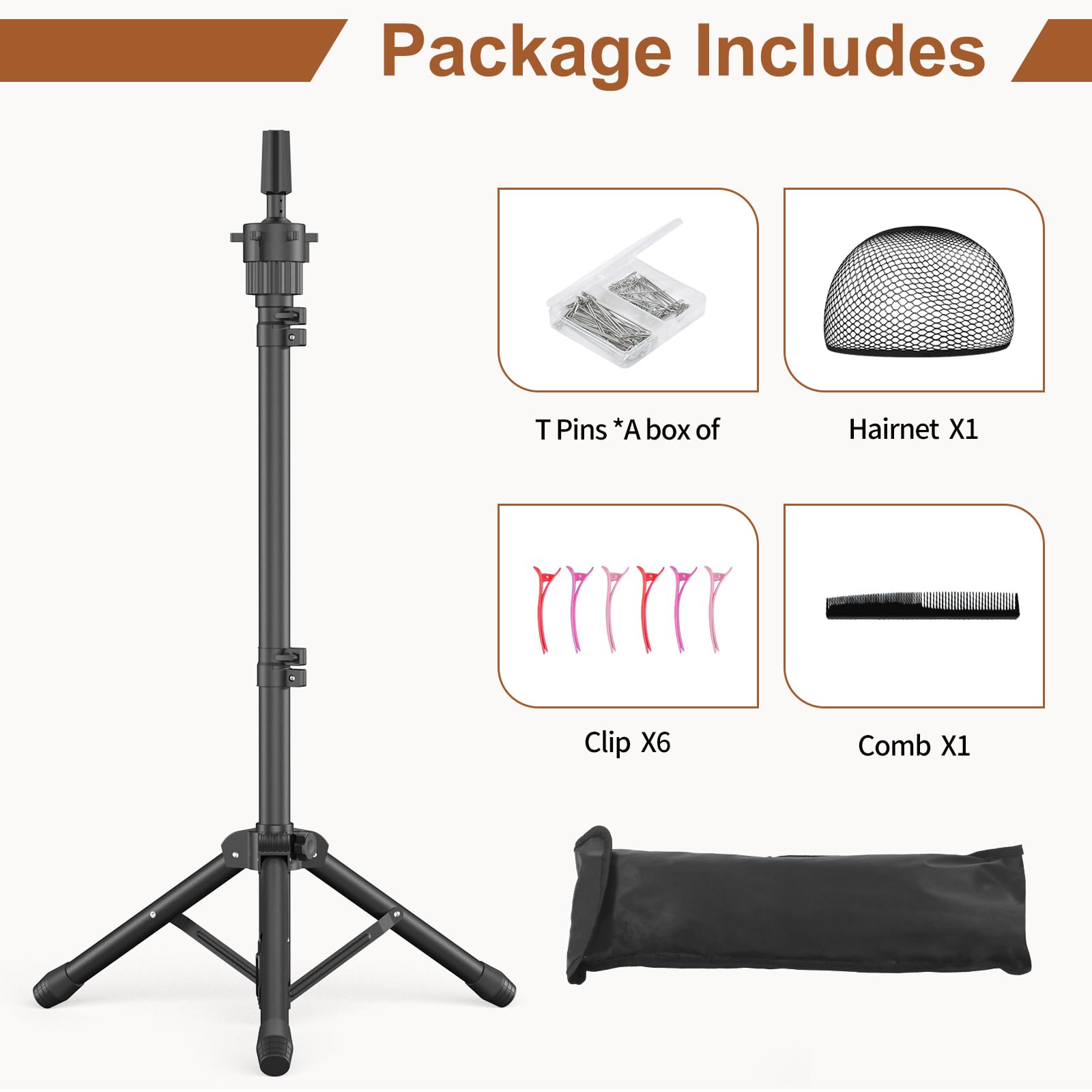 Womnwomn Wig Stand explicitly notes that a training head is not included.