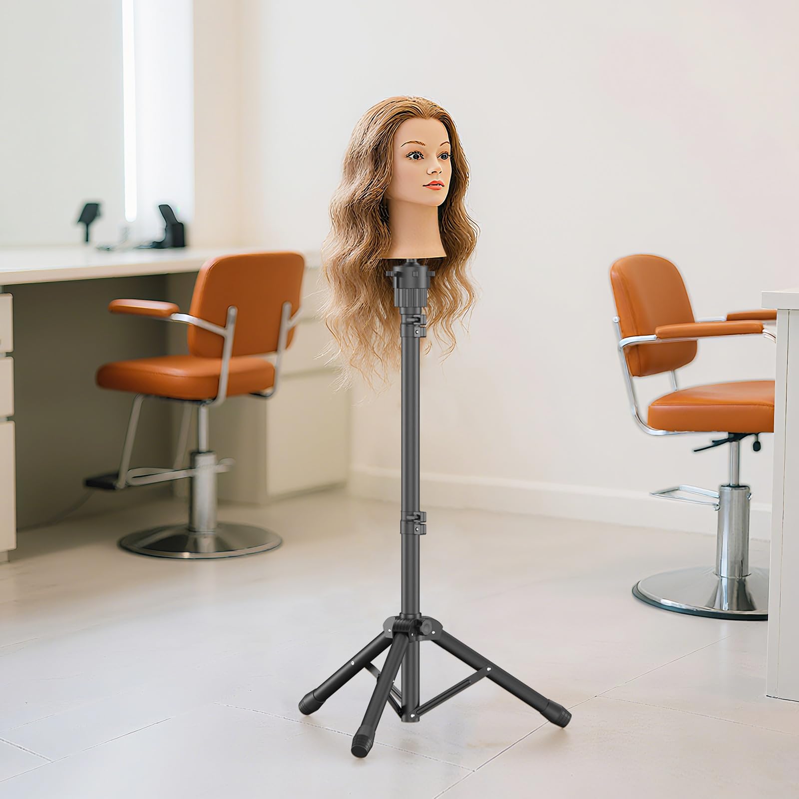 Womnwomn Wig Stand height adjustment enables ergonomic comfort for any user.
