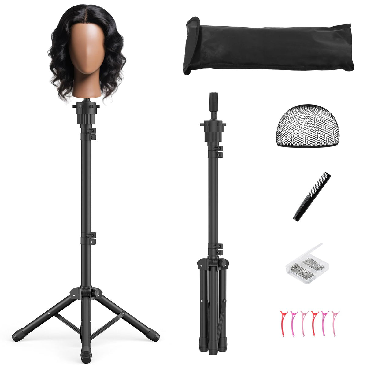 Womnwomn Wig Stand Tripod base provides a stable foundation for precise wig styling.