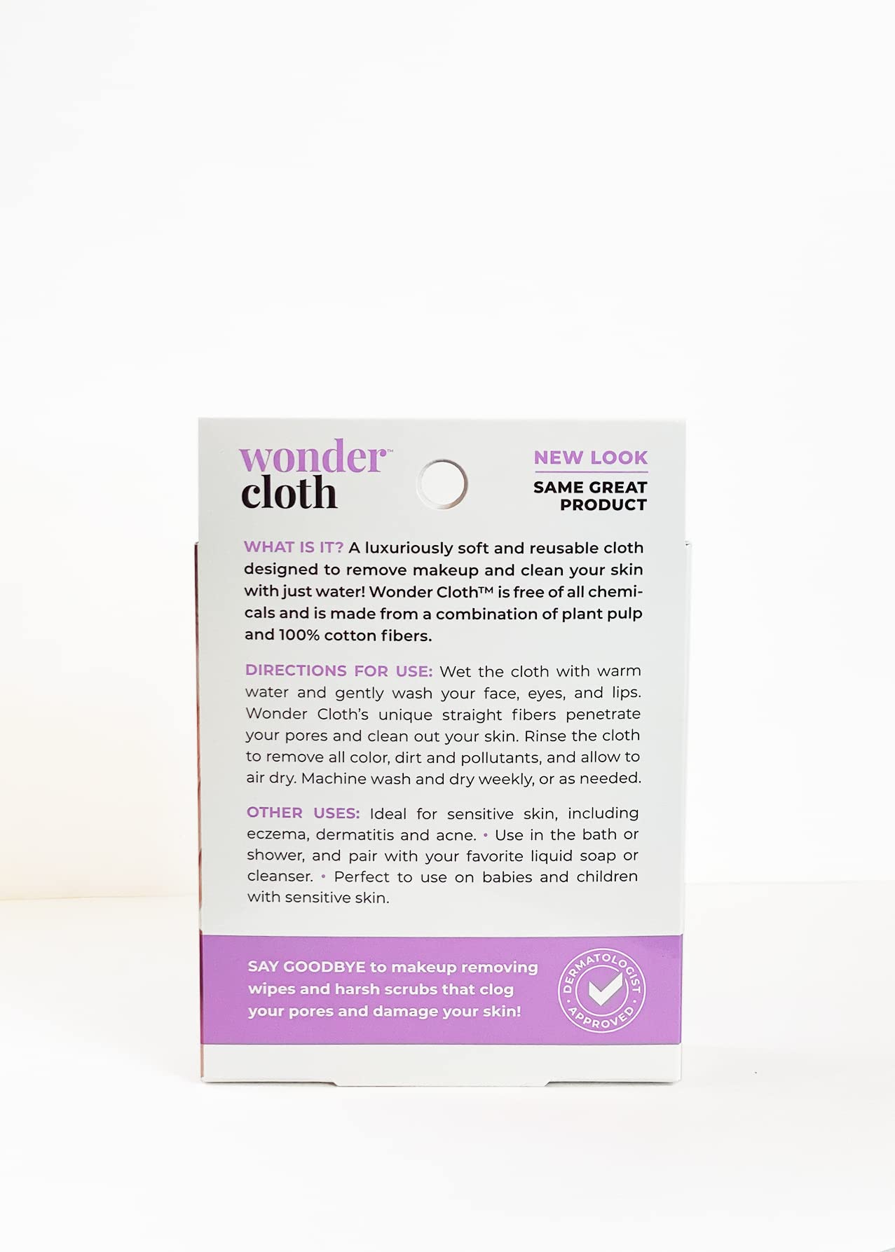 Wonder Cloth just-water removal demonstrates makeup-free skin with gentle exfoliation